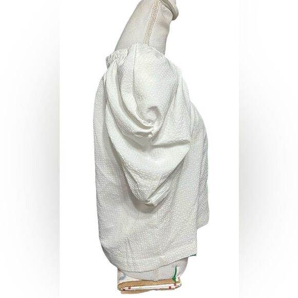 Rochelle Behrens The Shirt Puff Sleeve white textured Blouse - Picture 2 of 5